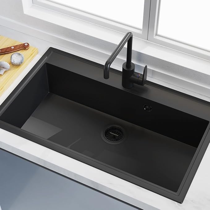 KONE Black Kitchen Sink Drain Matte Black Sink Strainer 3-1/2 Inch Drain