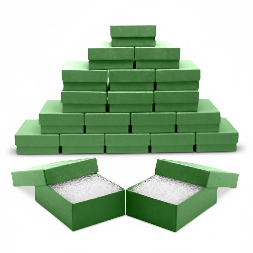 Novel Box 20 Pack Green Jewelry Gift Box 3x2.25x1in with Cotton Filled | Cardboard Jewelry Box | Gift Boxes with Lids Made in USA | Boxes for Bracelet Necklace Ring Earrings