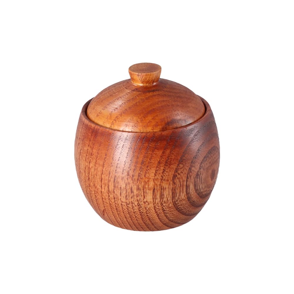 Leadigol Solid Wood Spice Jar Condiment Bowls with Wooden Spoon, Salt Seasoning Container Condiment Jar Storage Box with Spoon for Home Kitchen