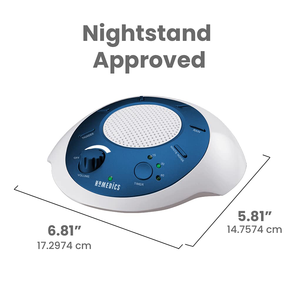 Homedics SoundSleep White Noise Sound Machine, Blue, Small Travel Sound Machine with 6 Relaxing Nature Sounds, Portable Sound Therapy for Home, Office, Nursery, Auto-Off Timer, By Homedics