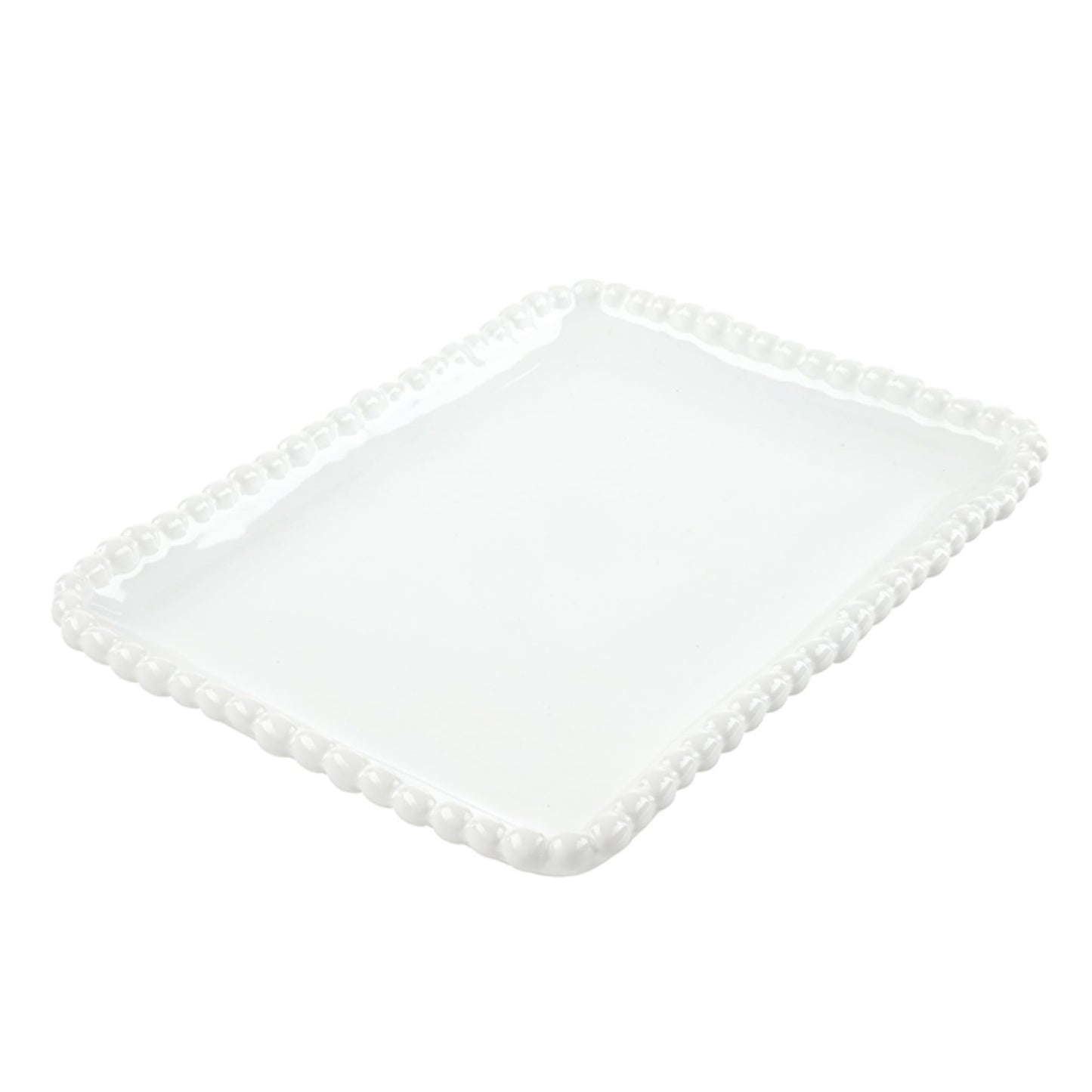 Santa Barbara Design Studio Serving Platter - Rectangular Ceramic Tray with Beaded Rim, 8", White