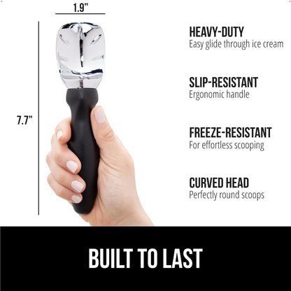 GORILLA GRIP BPA-Free Heavy Duty Ice Cream Scoop, Comfortable Ergonomic Handle, Professional Grade Scooper for Perfect Round Scoops, Spoon Frozen Hard Gelato, Sorbet, Cookie Dough, Kitchen Tool, Black