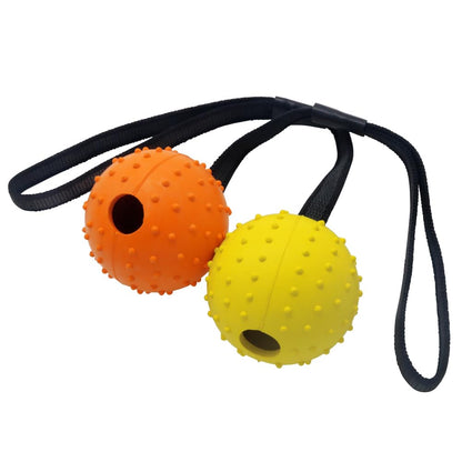 Vivifying Dog Ball on a Rope, 2 Pack Natural Interactive Rubber Dog Ball for Fetch, Catch, Throw and Tug of War (Orange + Yellow)
