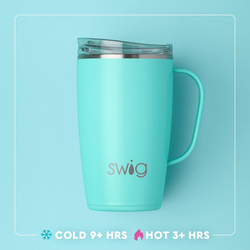 Swig Life 18oz Travel Mug, Insulated Tumbler with Handle and Lid, Travel Coffee Mug, Cup Holder Friendly, Stainless Steel 18 oz Tumbler, Reusable Insulated with Lid (Christmas Bows)