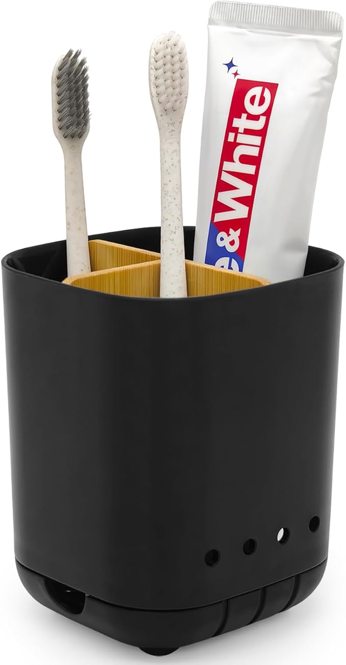 Toothbrush Holder with Bamboo Divider, Detachable