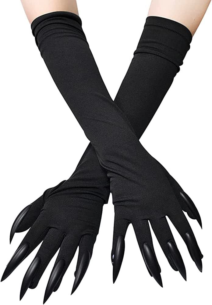 OLYPHAN Cat Claw Gloves Black Costume Accessories for Women - Long Nail/Claw Naughty Animal Glove for Halloween Accessory Carnival Mardi Gras Kit Cosplay