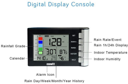 ECOWITT Rain Gauge, Weather Forecast High Precision Digital Rain Gauge Wireless Self-emptying Collector with Rainfall Alert Rainfall History Indoor Temperature Humidity WH5360A 868…