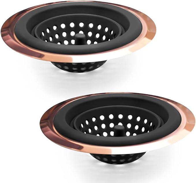 Mi hogar Silicone Sink Drain Strainer 2 Pack, 4.5” Wide Rim Stainless Steel
