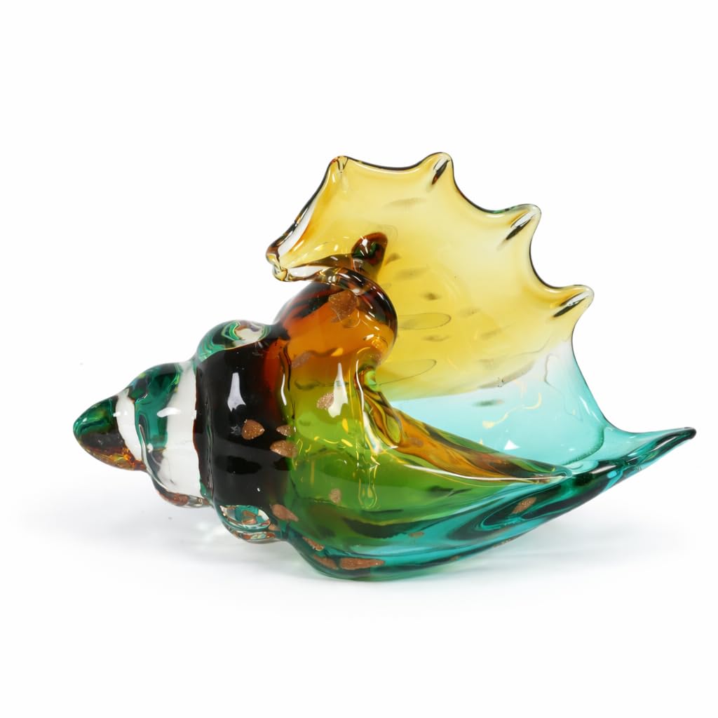 ClookRack Conch Shell Statue, Hand Blown Sea Glass Art Figurine