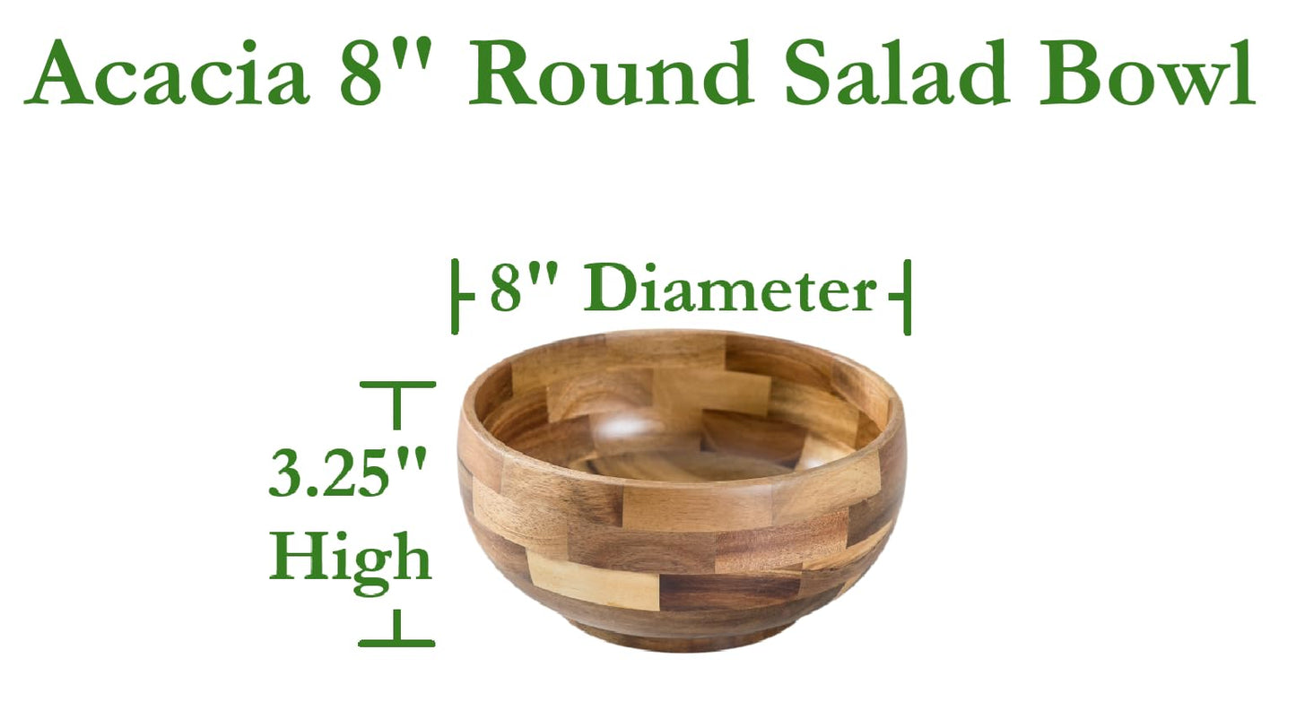 Lipper International Acacia Round Serving Bowl for Pasta, Fruits, Salads, or Popcorn, 8" Diameter x 3.25" Height, Single Bowl