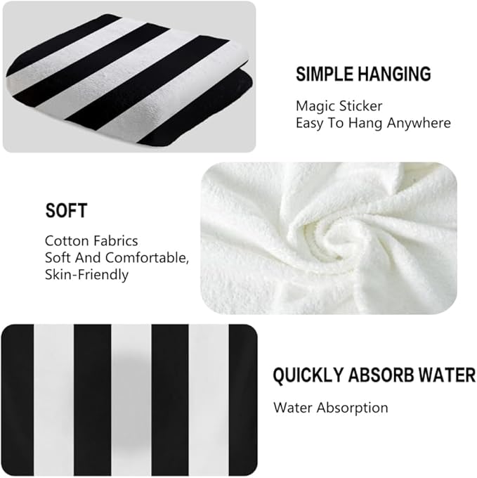 Black and White Striped Towels Highly Absorbent Stripe Bath Towels Set of 2