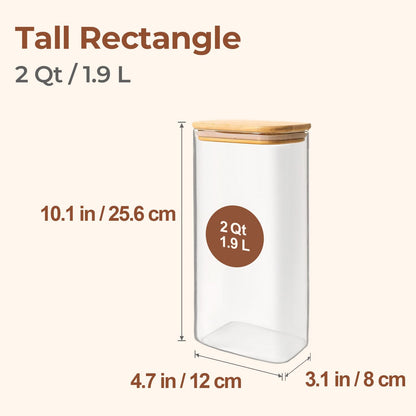 Comsaf Spice Jars with Label，8 oz Small Glass Jars with Lids, 6 Pcs Seasoning Containers, Rectangle Glass Containers with Lids, Empty Seasoning Jars for Pantry Storage, Loose Tea, Herbs, Powders, Salt