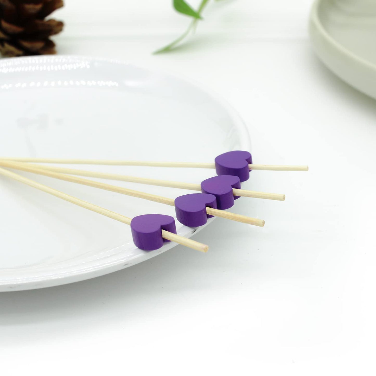 100pcs Red Heart Cocktail Picks 4.7" Long Fruit Sticks Food Toothpicks Sandwich Appetizer Charcuterie Skewers, Handmade of Bamboo Wood, for Birthday, Wedding, Valentines Day Decoration Party Supplies
