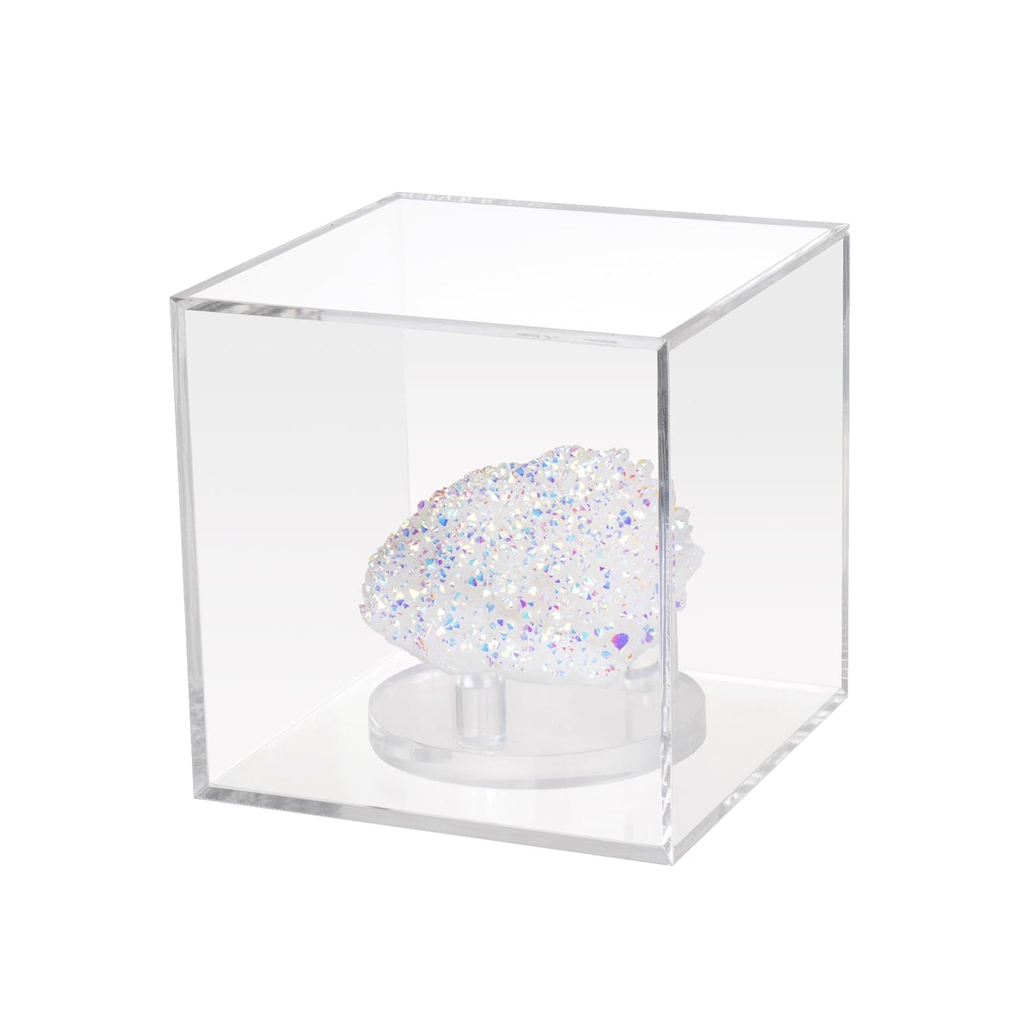 Kcgani 3 Pegs Round Display Easel Stands with Transparent Acrylic Box, Multiple Decoration Storage Case, Small Items Stands for Displaying Collectible Stone Rock Mineral Geodes (Medium-4x4x4in, 1Pcs)