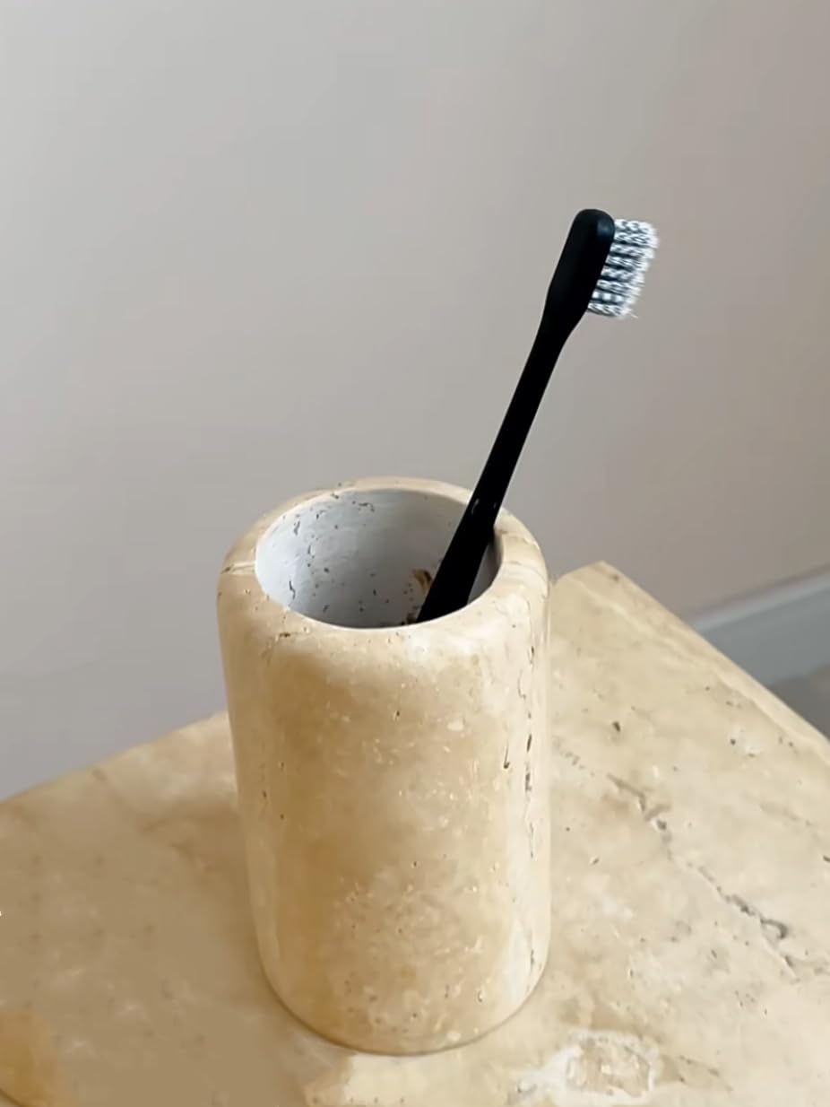 Luxury Natural Contemporary Travertine Marble Toothbrush Holder Toothpaste Holder Accessories Also Great As Pencil Pen Holder and Makeup Brush Holder