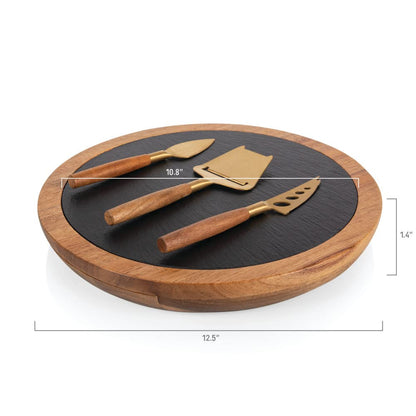 TOSCANA - a Picnic Time brand - Disney Nightmare Before Christmas Jack Insignia Cheese Board & Knife Set, Charcuterie Board, Serving Platter, (Acacia Wood & Slate Black with Gold Accents)