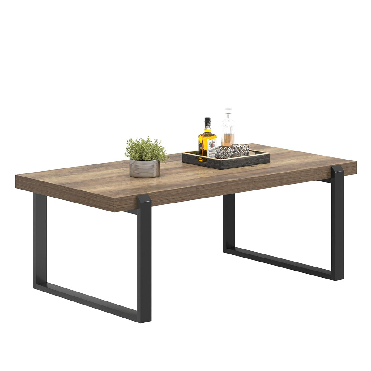 FOLUBAN Coffee Table, Modern Rustic Wood and Metal Center Table, Industrial Cocktail Tea Table for Living Room, Oak, 44 Inch