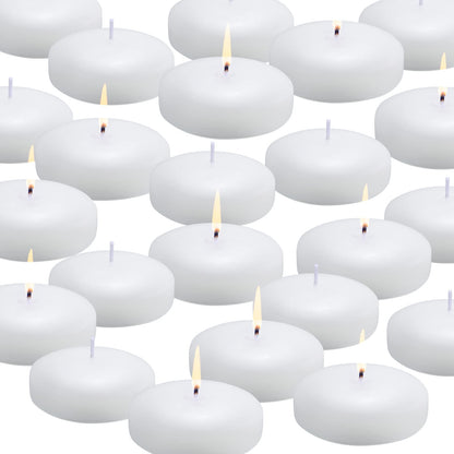 flamecan 24 Pack Floating Candles, 3” White Unscented Dripless Wax Burning Candles, for Cylinder Vases, Weddings, Party and Holiday …