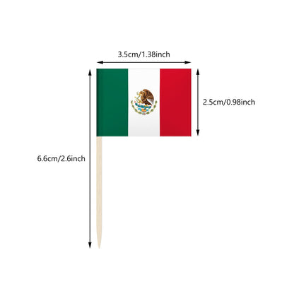100 Pack Mexico Flag Mexican Toothpick Flags, Cocktail Picks Mini Stick Cupcake Toppers Country Picks Party Decoration Celebration Cocktail Food Bar Cake Flags (Mexico)