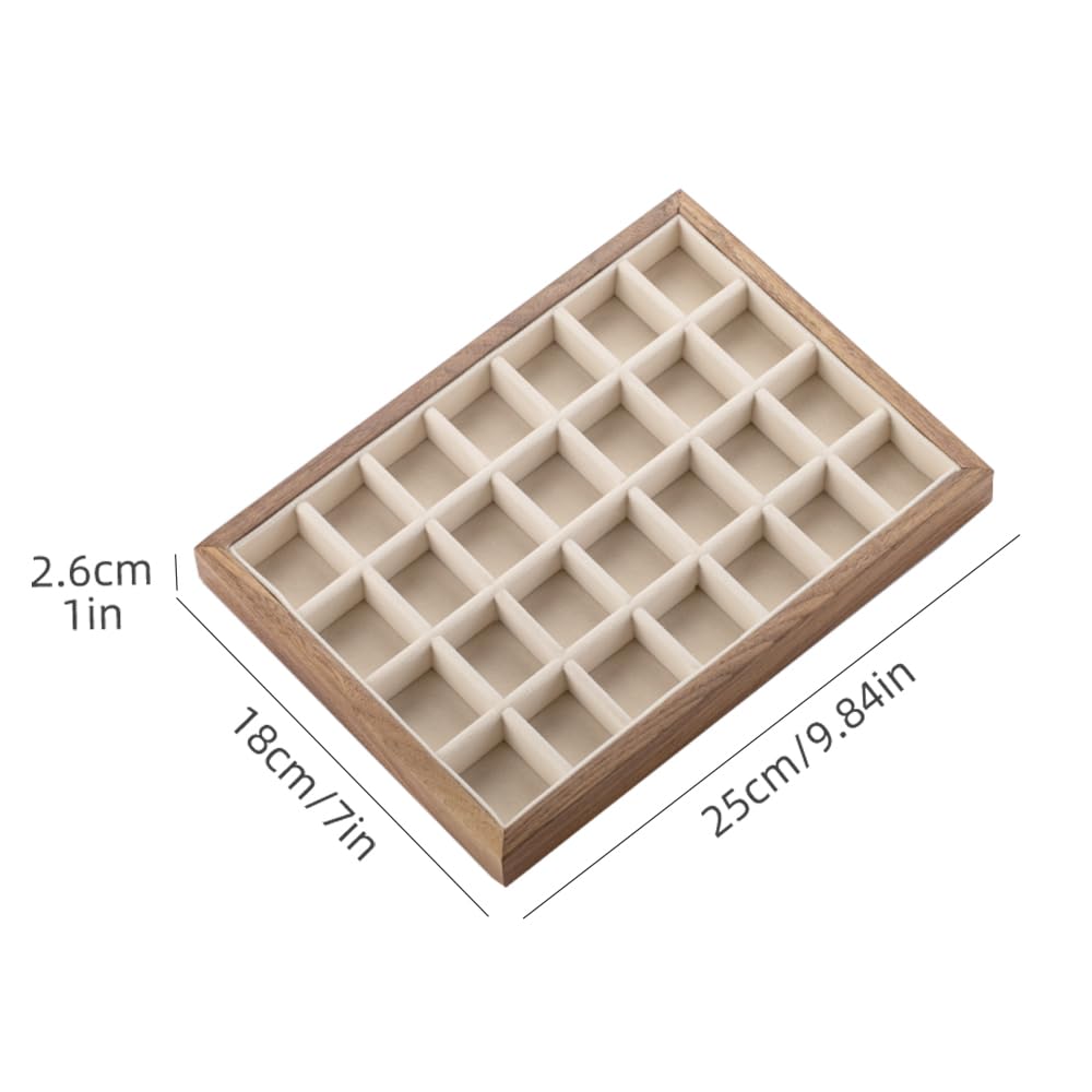 MIGAKU HOME 28-Grid Black Walnut Wooden Jewelry Tray with Velvet Lining, Premium Jewelry Display Tray for Earrings and Rings, Drawer Organizer Display Tray for Women's Jewelry Collection