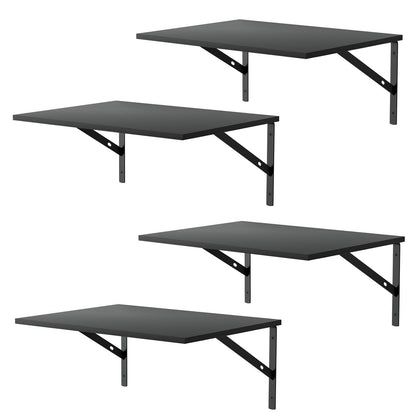 Deep Floating Wall Shelves - 4 Sets of 12 Inch Wide Black Wood Shelves for Bathroom, Bedroom, Kitchen, Living Room