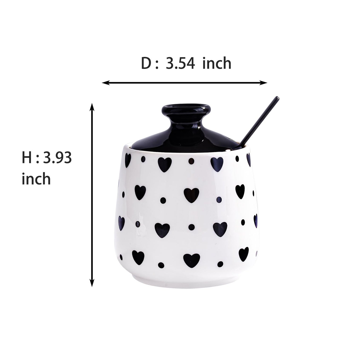 Cerficer Ceramic Sugar Bowl with Lid and Spoon, Decorative Sugar Jar for Coffee Bar, Cute Black Heart, Polka Dot Pattern or Salt Cellar, Modern Farmhouse Kitchen Decor