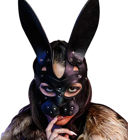 Mumbobyswim Women Leather Masks Bunny Mask Leather Cat Rabbit Mask Masquerade Party Half Face Masks for Cosplay Halloween Easter Costume Props Accessory (EM-031)