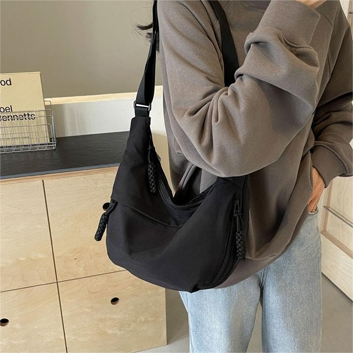 Nylon Crescent Crossbody Bag for Women Shoulder Tote Handbag Casual Sling Bag Dumpling Purse Bag for Outdoor Travel