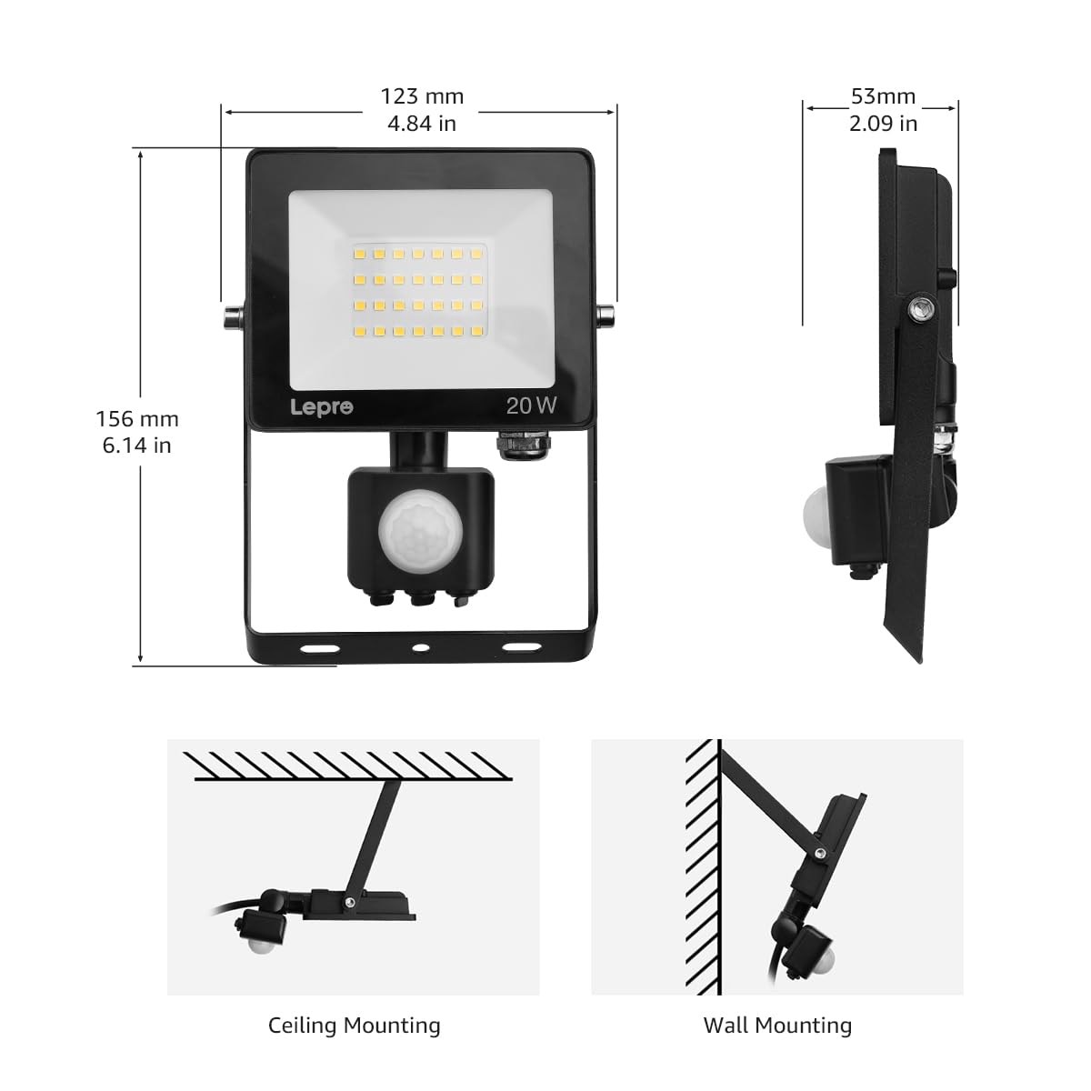 Lepro Security Lights Outdoor Motion Sensor, 20W 2000 Lumen PIR Lights, IP65 Waterproof Motion Sensor Flood Light, Ultra Thin Garden Security Light for Forecourt, Backyard, Garages