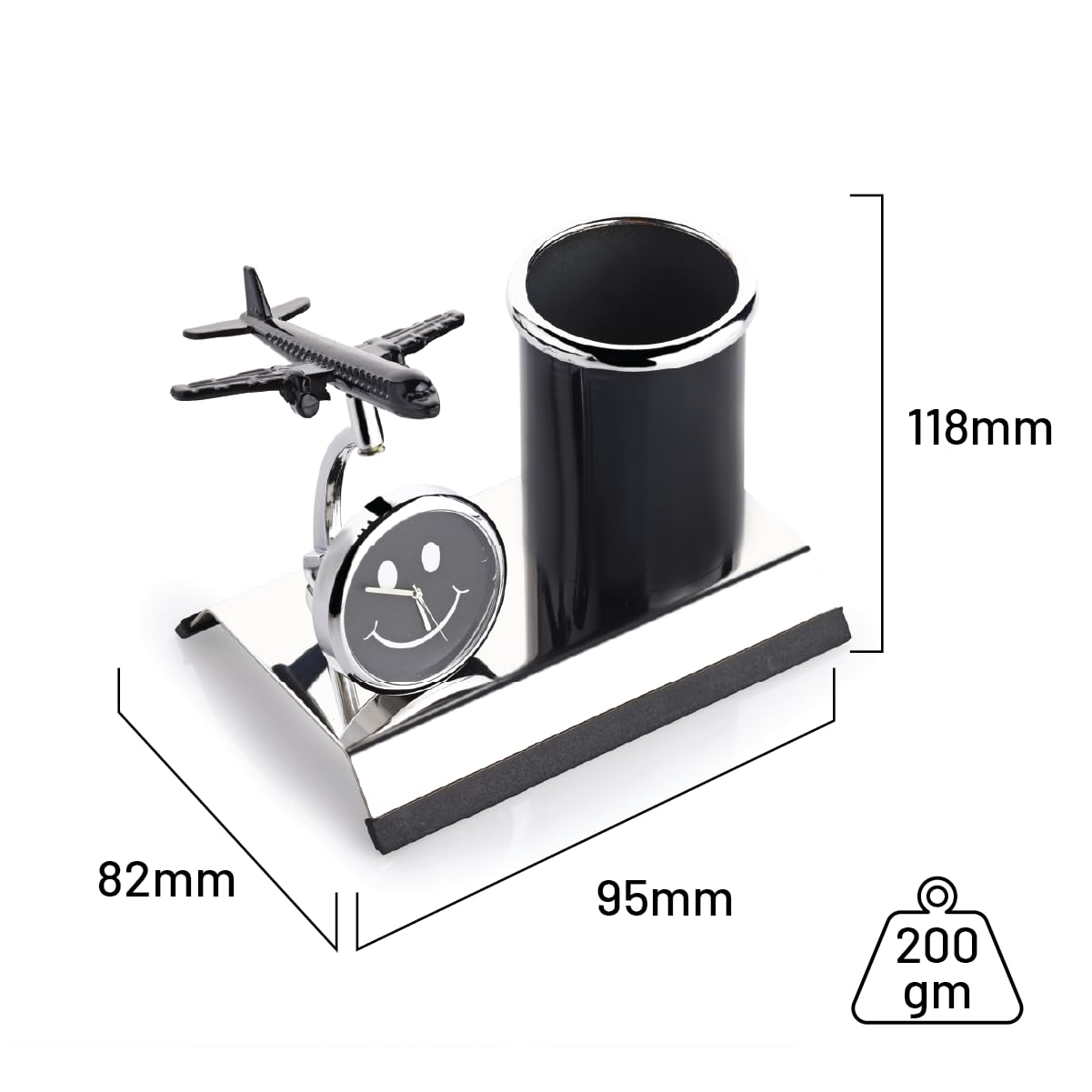 ZAHEPA Airplane Metal Pen Stand With Clock, Stylish Stationary Airplane Desk Clock with Pen Pencil Holder, Elegant Corporate & Aviation Gifts Set, Durable Decorative Showpiece For Office Desk