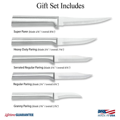 Rada Cutlery All-Star Paring Gift Set (S52) with Quick Edge Sharpener (R119), 6-Piece Knife Set and Knife Sharpener, Stainless Steel Blades, Silver Handle