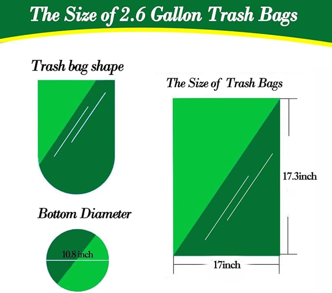 2.6 Gallon 120 pcs Small Black Trash Bags, Strong 2.5 Gallon 2.6 Gallon Garbage