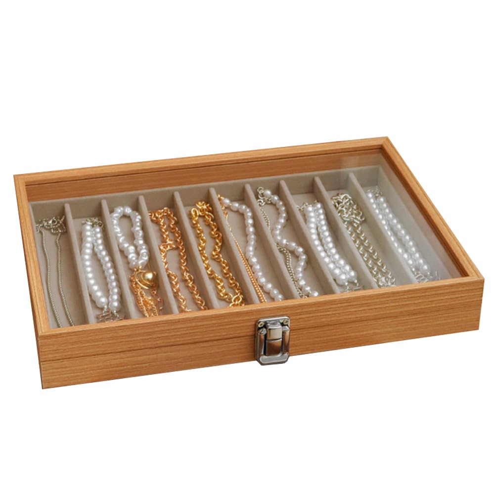 MIOINEY Glass Lid Necklace Organizer Box Transparent Necklace Holder Organizer Velvet Necklace Display Box Clear Lid Jewelry Storage Stackable Necklace Display Case for Women Girls (Style A)