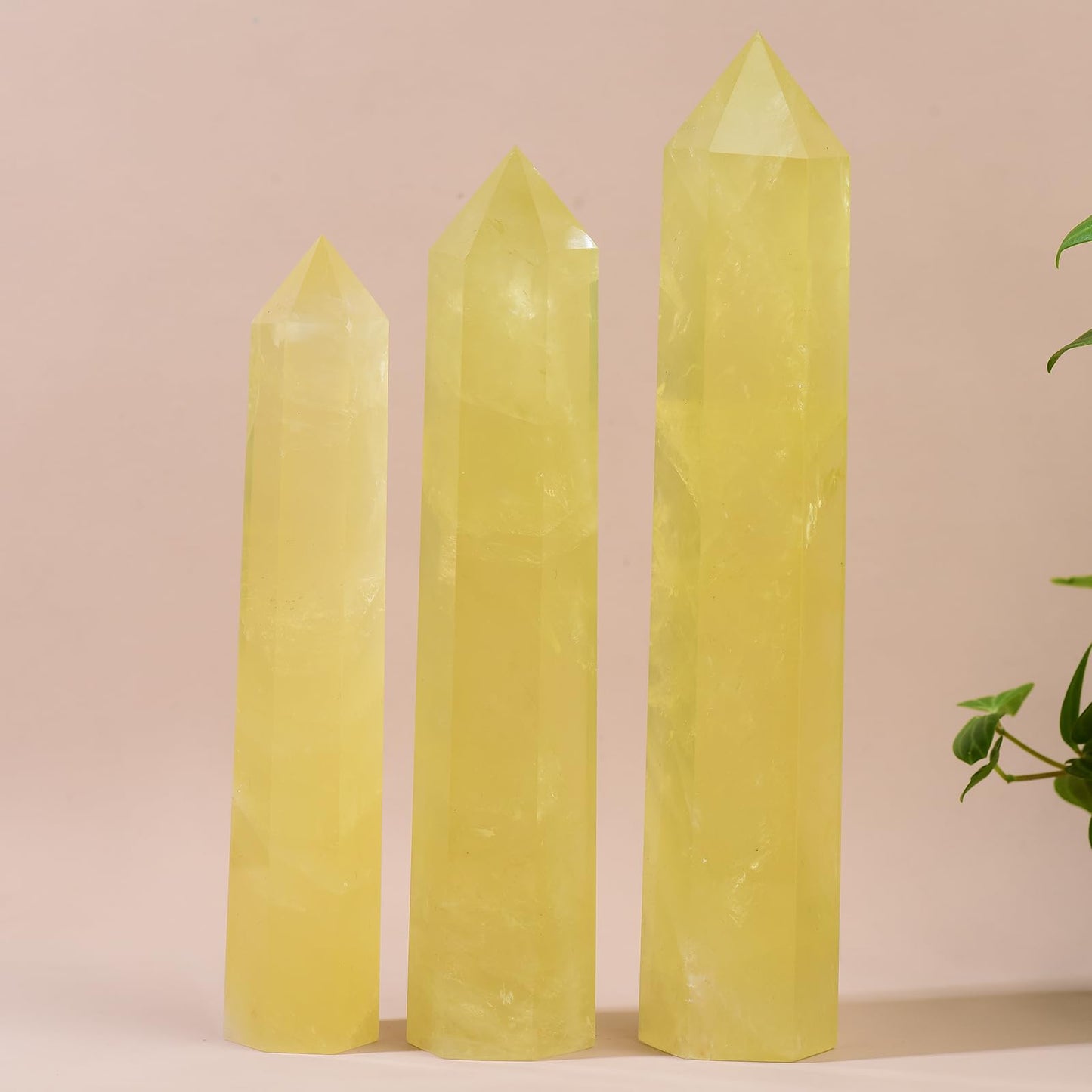 WUYOUSHI Large Natural Citrine Healing Crystal Wand 5.9-6.69" Natural Crystal Tower 6 Faceted Chakra Crystal Point Meditation Therapy Reiki Energy Stone Home Decor Collection Gift