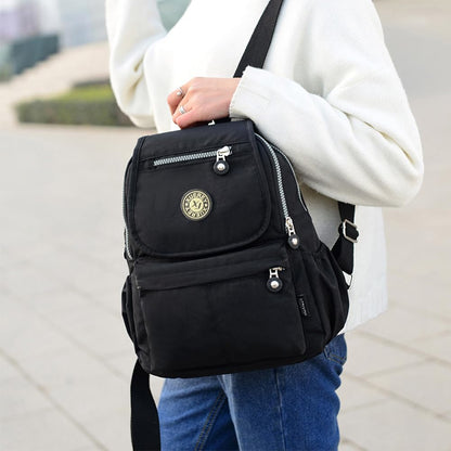 XUEREY Women's Small Handbag Nylon Shoulder Bag Casual Day Pack Multi-Pocket Casual Waterproof Nylon Bags Travel School Bag Laptop Backpack (Black)