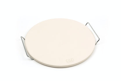 Cuzi Gourmet XL 4-Piece Pizza Stone Set - 15" Thermal Shock Resistant Cordierite Baking Stone, 22" Natural Bamboo Peel & Cutter Rocker - Large Stone for Grill and Oven