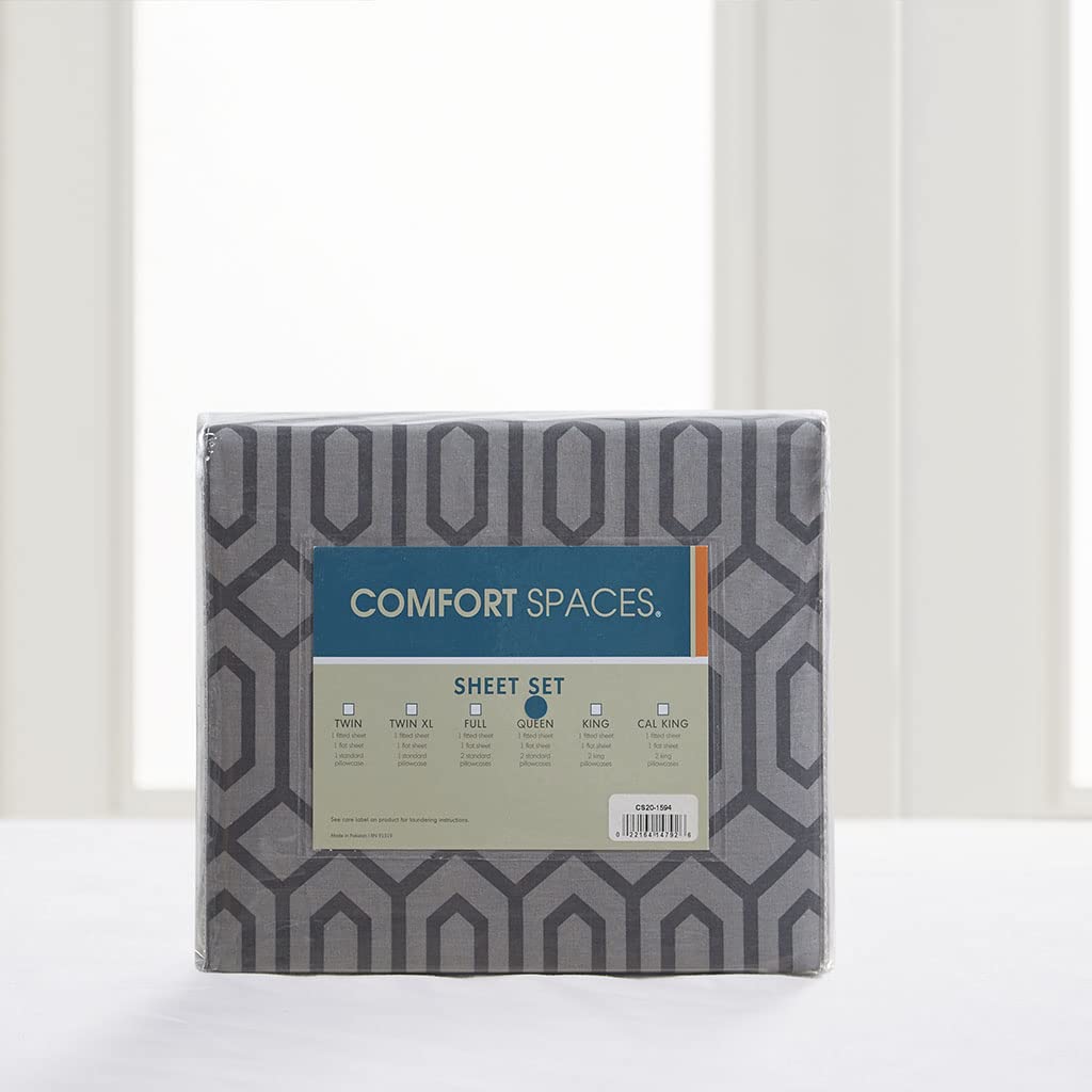 Comfort Spaces 100% Cotton Sheet Set Breathable, Lightweight, Soft with 14" Elastic Pocket Fits up to 16" Mattress, All Season Cozy Bedding, Matching Pillow Case, King Diamond Sliver 4 Piece