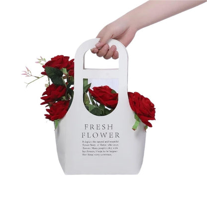 Nikeg Kraft Paper Flower Gift Bags 10Pcs Packaging Flower Boxs Rose Wrapping Handheld Waterproof Kraft Paper Bag Arrangement Valentine'S Day Wedding Decoration Gift(WHITE,S 17x 7.5 x32.5cm)