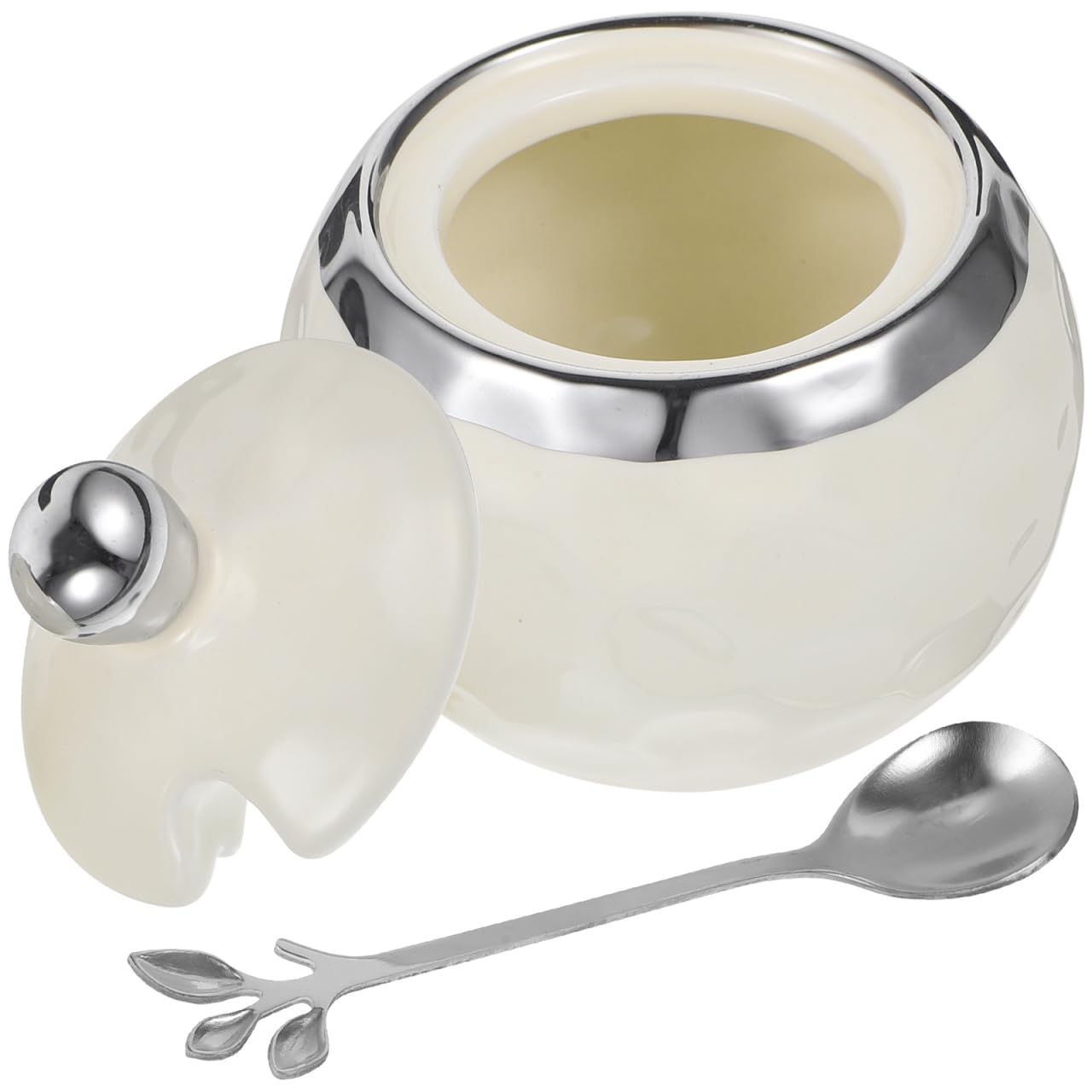 Kichvoe Porcelain Seasoning Jar with Lid and Spoon 3.74 Inch Ceramic Sugar Container Multifunctional Condiment Holder for Kitchen and Dining