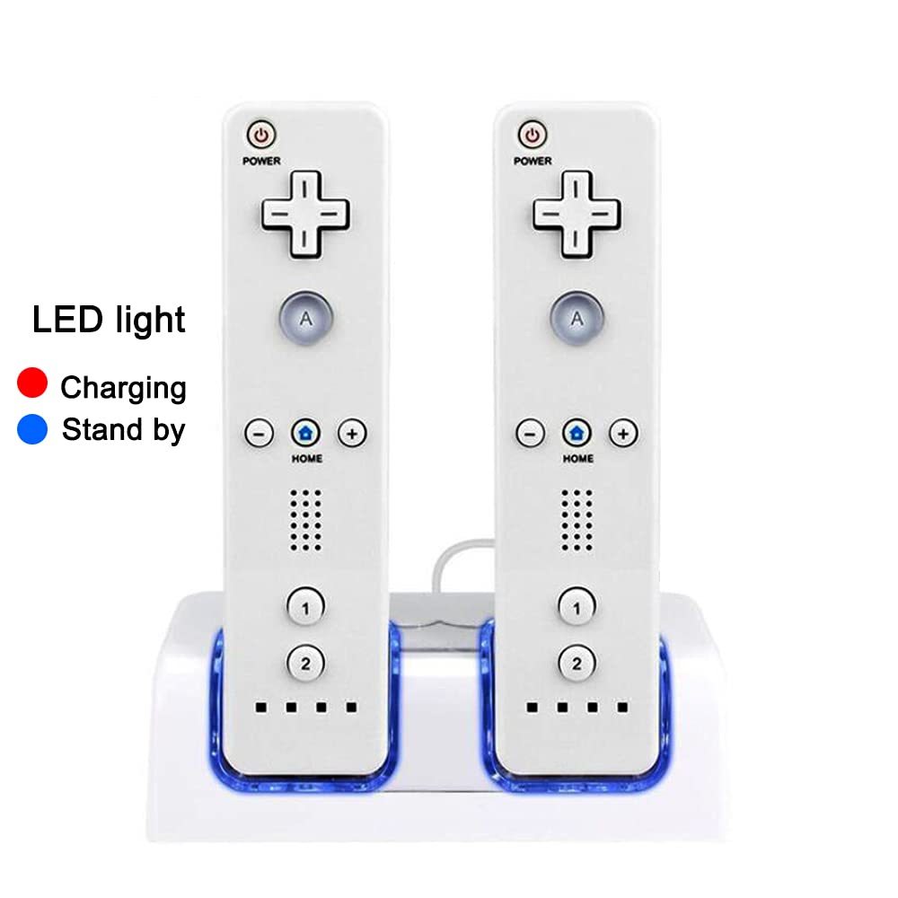 OSTENT Charger Dock Station + 2 Battery Packs Compatible for Nintendo Wii Remote Controller Color White
