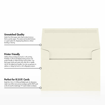 LUXPaper A2 Classic Linen Invitation Envelopes | 4 3/8" x 5 3/4" | Natural White | 70lb. Text | 50 Qty