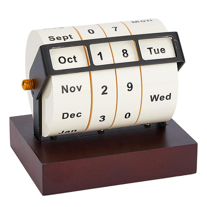 DICOSMETIC Wooden Rotating Perpetual Calendar Wood Creative Calendar Gift Month Week Day Date Display Desk Date Display for Home Office Decorations, 11.9x9.4x10.7cm