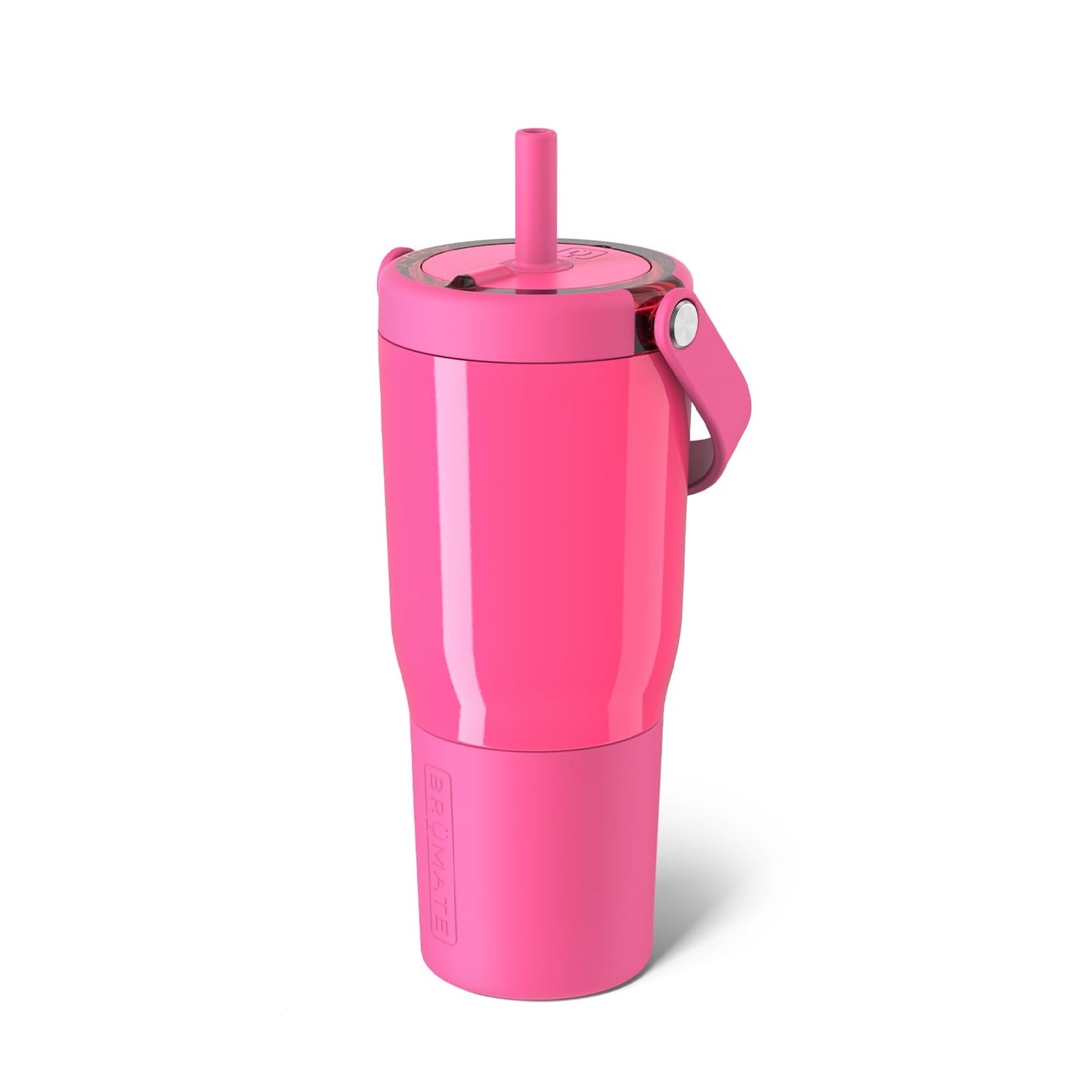 BrüMate Resa 25oz 100% Leakproof Travel Tumbler w/Handle & Straw | Flexible SoftSip Straw | Silicone Sleeve for Durability | Stainless Steel | Cup Holder & Travel Friendly Water Bottle (Neon Pink)