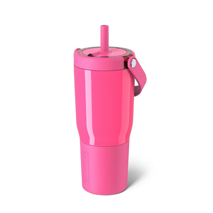 BrüMate Resa 25oz 100% Leakproof Travel Tumbler w/Handle & Straw | Flexible SoftSip Straw | Silicone Sleeve for Durability | Stainless Steel | Cup Holder & Travel Friendly Water Bottle (Neon Pink)