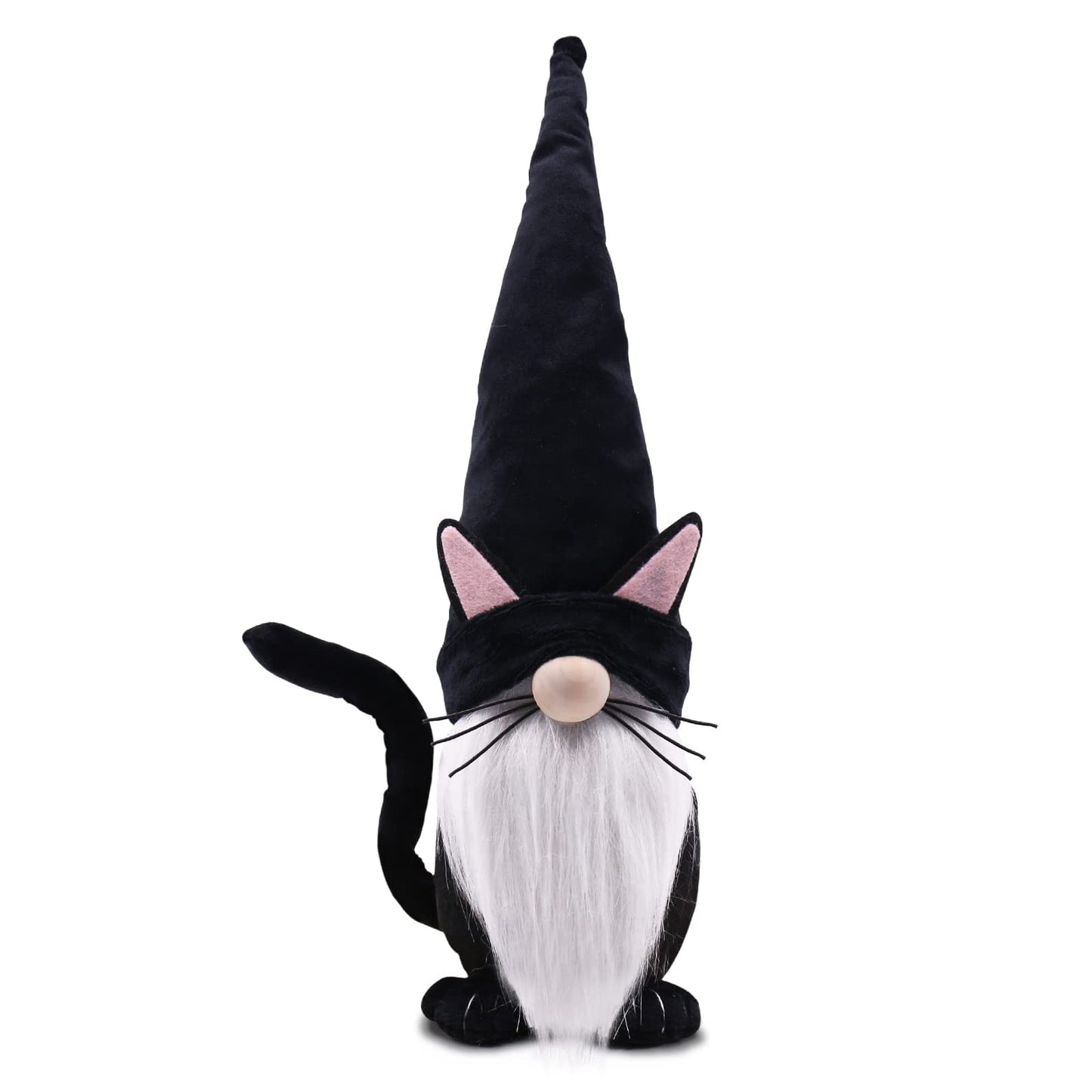 Upltowtme Black Cat Gnome Plush 13.5" Handmade Scandinavian Tomte Figurine Spring Farmhouse Decor Ideal Gift for Women and Cat Lovers