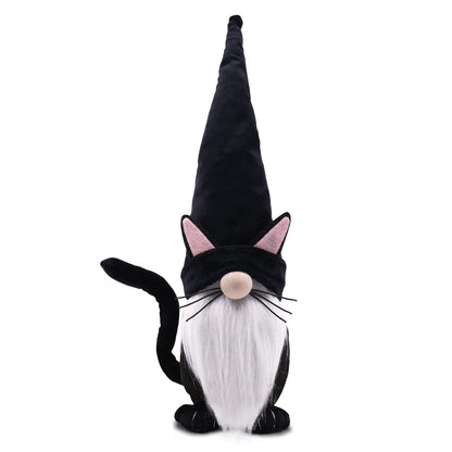 Upltowtme Black Cat Gnome Plush 13.5" Handmade Scandinavian Tomte Figurine Spring Farmhouse Decor Ideal Gift for Women and Cat Lovers