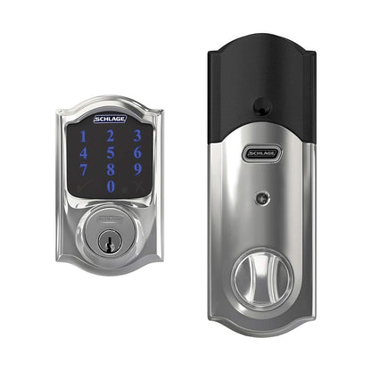 SCHLAGE BE469ZP CAM 605 Connect Smart Deadbolt With Alarm Inbuilt Camelot Trim In Bright Brass