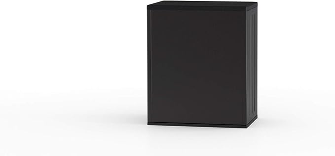Suncast Heavy-Duty Resin Outdoor Storage Cabinet, 30" W x 20.25" D x 36" H Dark Grey Base Garage Storage Cabinet with Lockable Doors and Metal Reinforced Shelves, Made in The USA