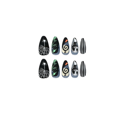 Halloween Press on Nails Medium Almond SWEKKE Fake Nails Full Cover Nightmare Nails Christmas Nails Spider Web False Nails Matte Glue on Nails Artificial Acrylic Nails for Women Girls 24 Pcs