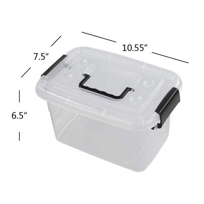 Doryh 5 L Plastic Storage Bin with Lid, Clear Transparent Box With Black Handles Set of 6